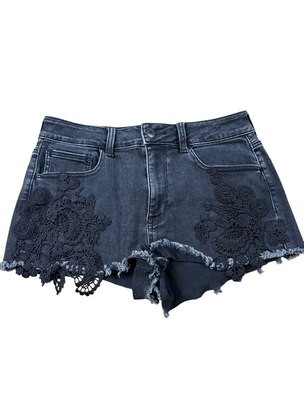 American Eagle Hi-Rise Shortie Black Denim Shorts.  Size 10